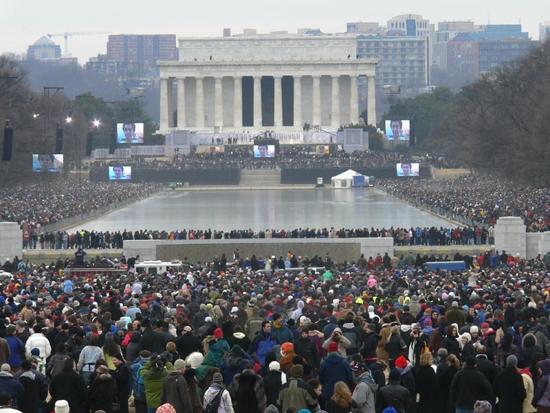 Telephoto shot of the Lincoln Memorial and frozen reflecting pool, taken from the base of the Washington Monument. Telephoto shot of the Lincoln Memorial and frozen reflecting pool, taken from the foot of the Washington Monument.