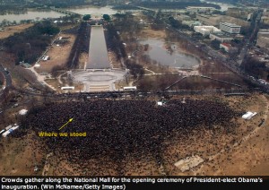 We Are One crowd from above We Are One crowd from above. The arrow points to where we were standing.
