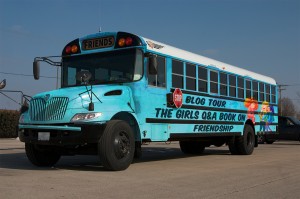 Girls' Q&A Book Blog Tour Bus. Fueled by good will and good friendship strategies. Zero carbon emissions.
